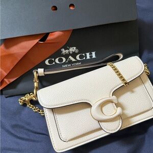 Coach White and Gold Crossbody Bag with Signature C Clasp
